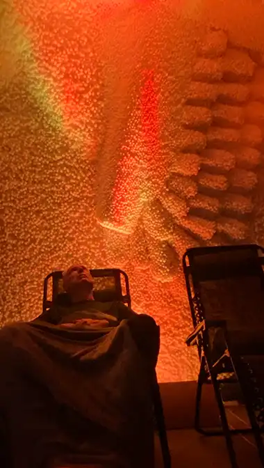 Daniel reflecting on his salt cave design.